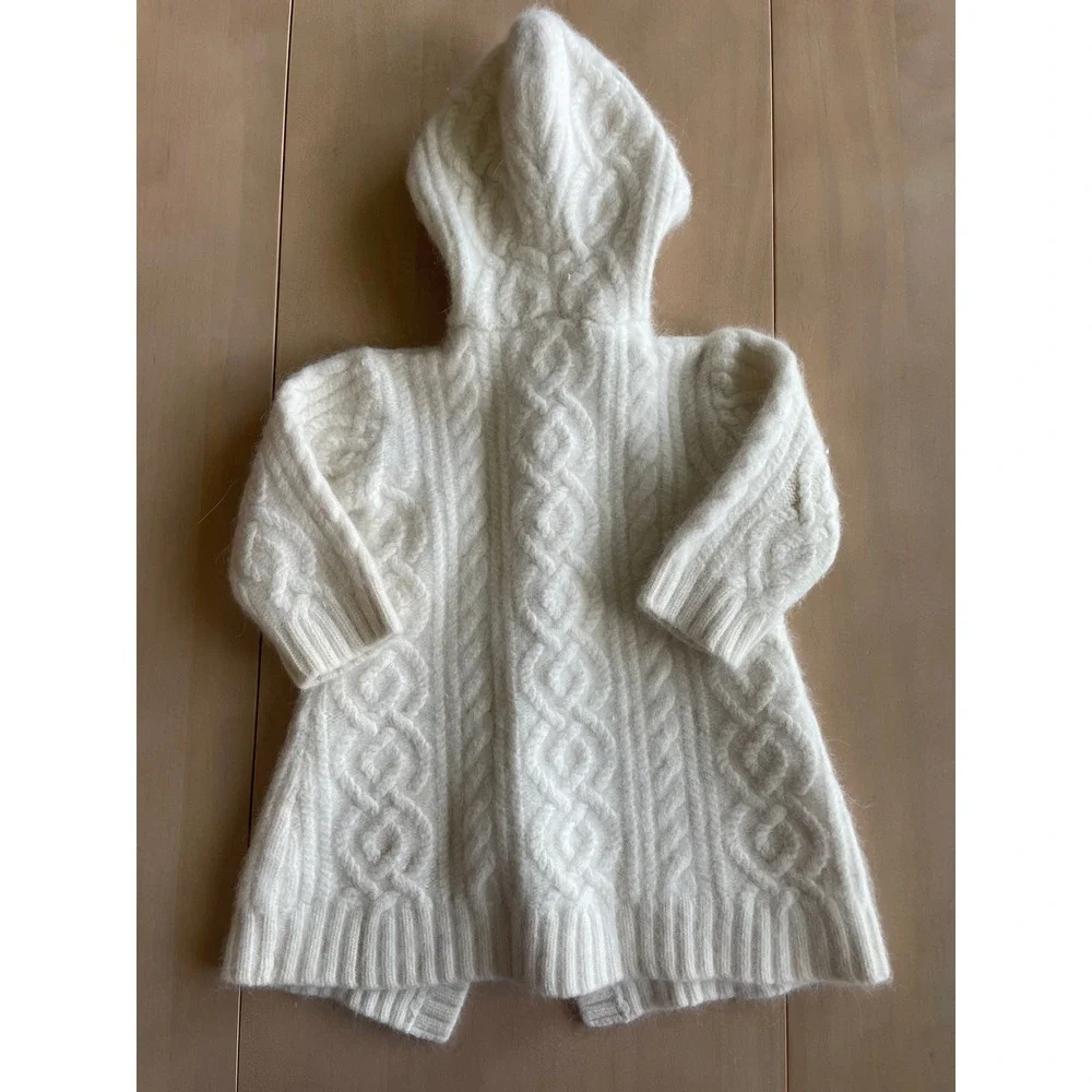 Janie And Jack Lambswool Angora Rabbit Hair Nylon Baby Hooded Cable Knit Coat